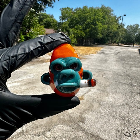 Catalyst Glass - Orange / Aqua Smokin' Chimp Pendy