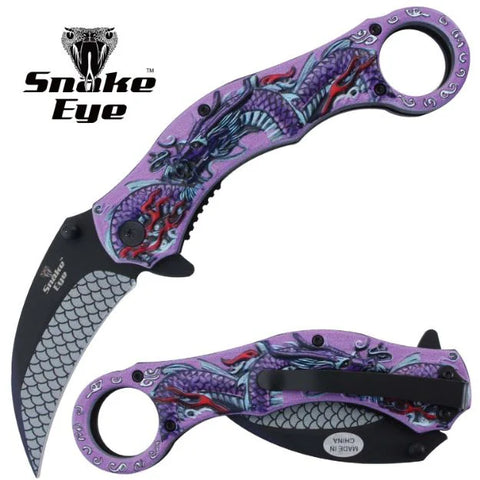 Snake Eye Tactical Karambit Spring Assist Knife- Purple Dragon