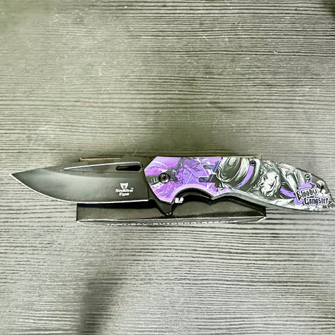 Snake Eye Tactical Rescue Style DR Spring Assist Knife- Purple Gorilla Gangster