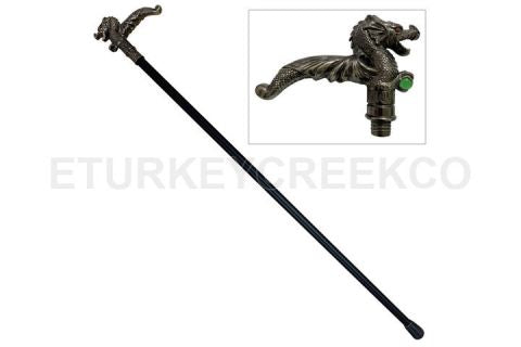 Walking Cane/ Sword Cane- Dragon with Green Crystal Ball