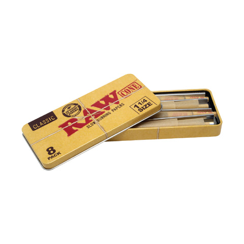 Raw Classic Cones 1 1/4 8 Pack w/ Tin